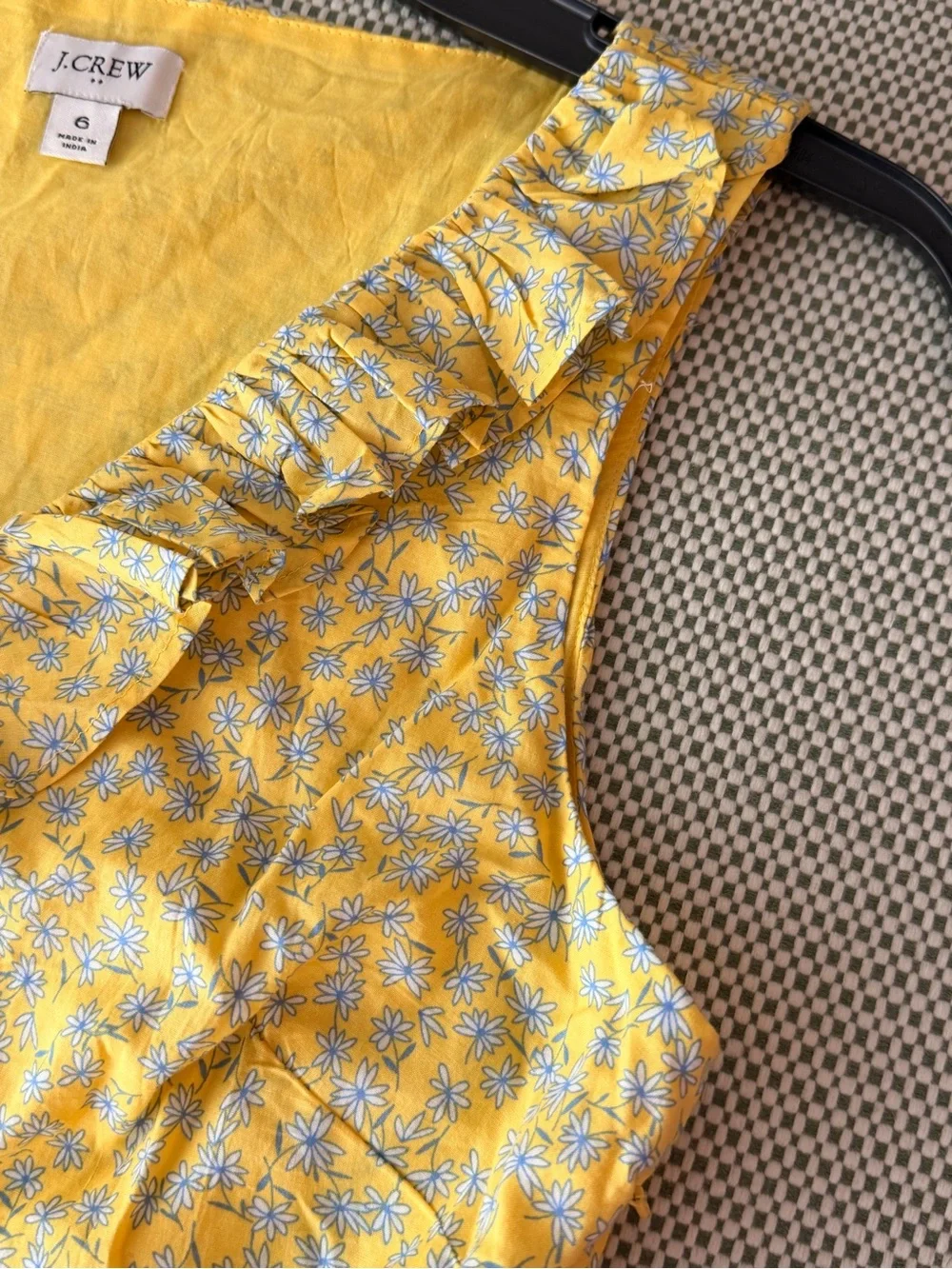 J. Crew Yellow Daisy Floral Ruffle Neck Sleeveless Dress size Small #110
